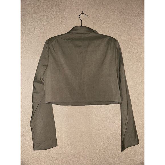 No One Cares Preppy Academia Baddie Y2K Sage Crop  Single Button  Blazer - Picture 6 of 9